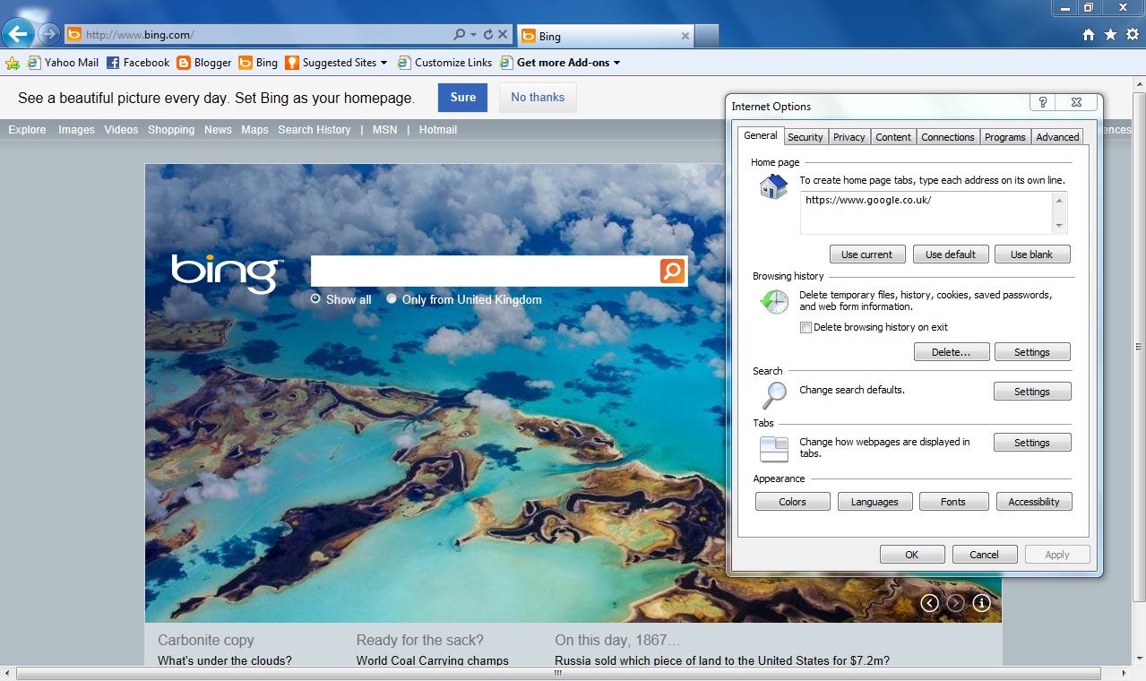 Internet Explorer 9 Settings/Internet Options (2011)